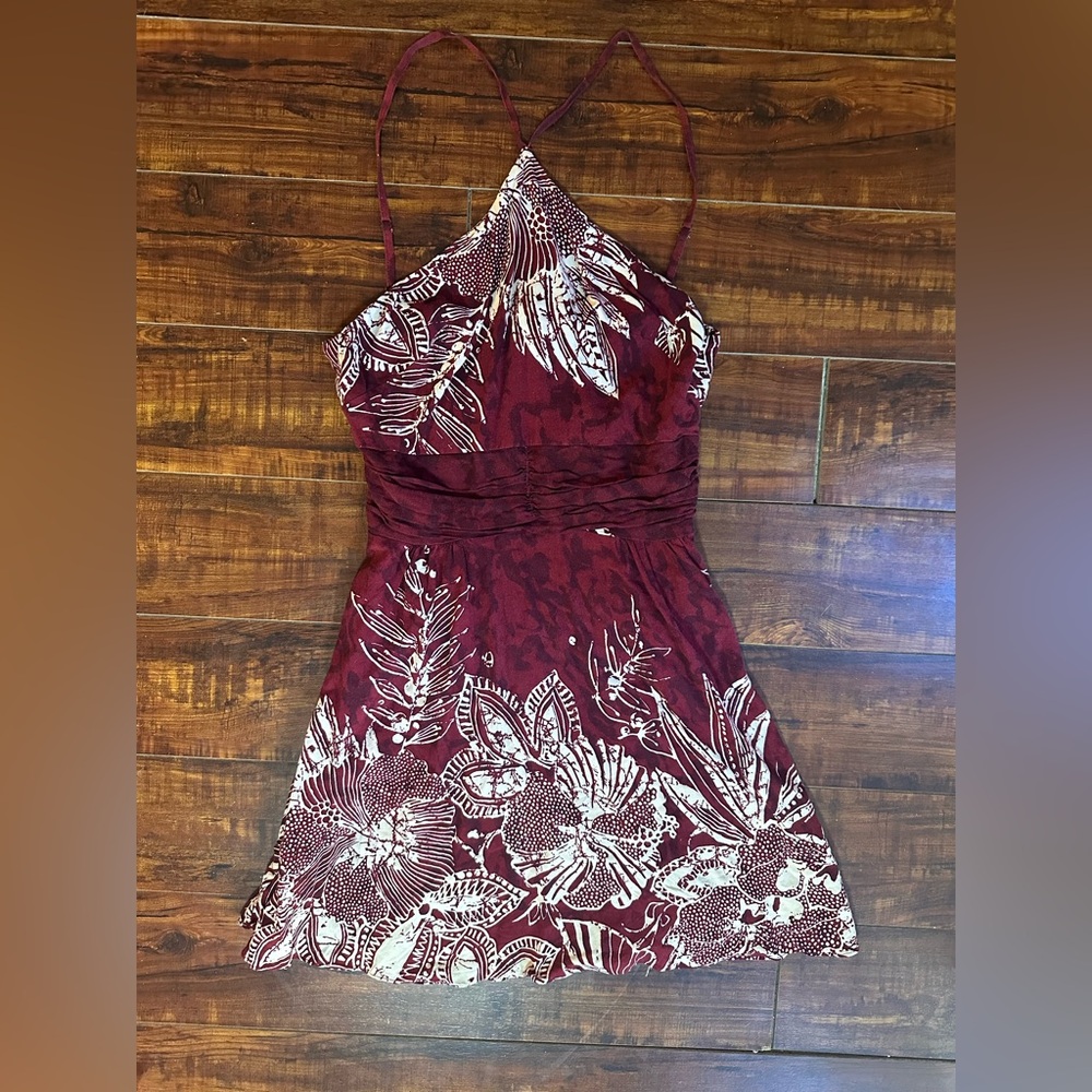 Floral Burgundy Halter Dress